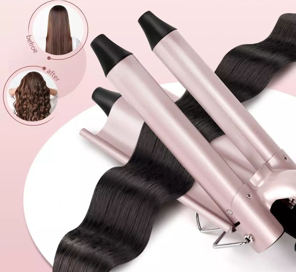 SET 5IN1 PIASTRA CAPELLI 3 CONI ARRICCIACAPELLI LISCI ONDE CERAMICA RISCALDAMENTO RAPIDO - 9