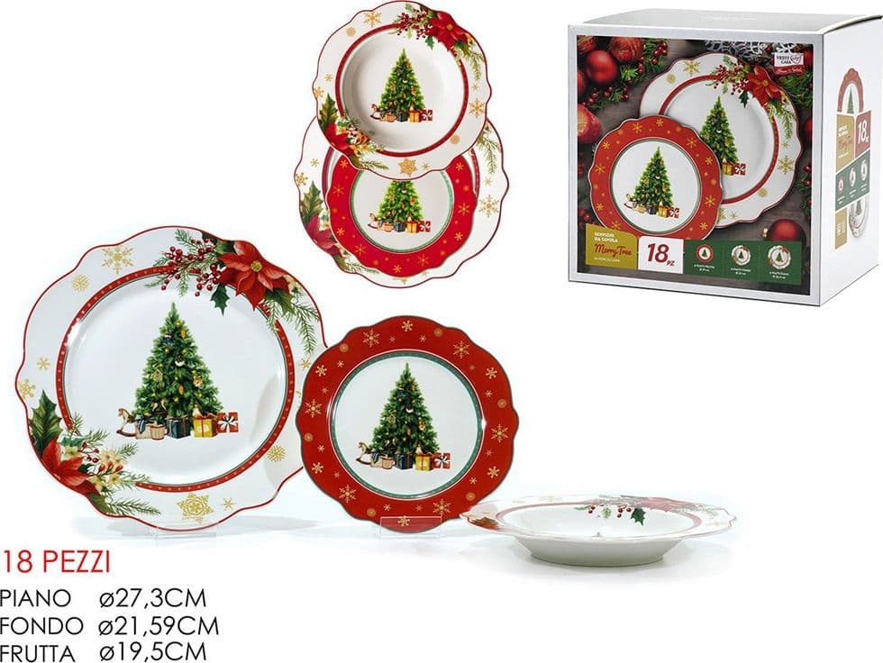 SERVIZIO DI PIATTI NATALIZI DA 18PZ IN PORCELLANA PER FESTIVITÀ DESIGN ONDULATO ELEGANTE - 6