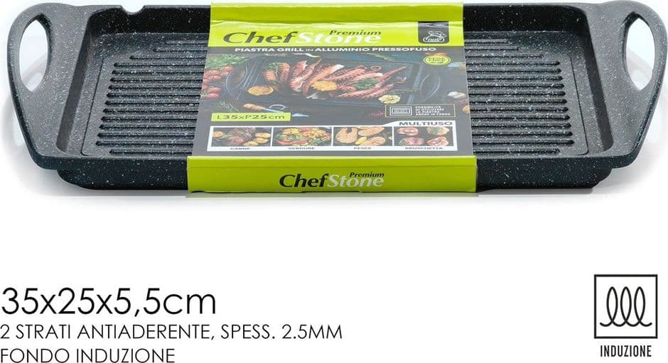 PIASTRA GRILL CON 2 MANICI FONDO A INDUZIONE 2 STRATI ANTIADERENTI CON SUPERFICIE RIGATA - 2