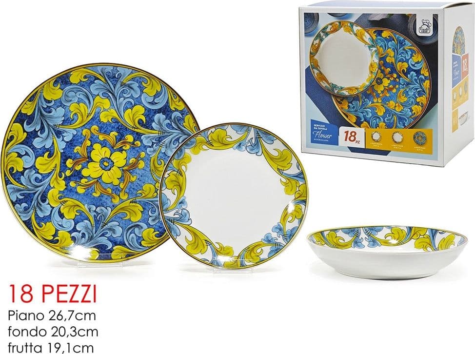 SET SERVIZIO DI PIATTI IN PORCELLANA 18PZ DECORAZIONE FLOREALI IN STILE MAIOLICA DA TAVOLA - 2