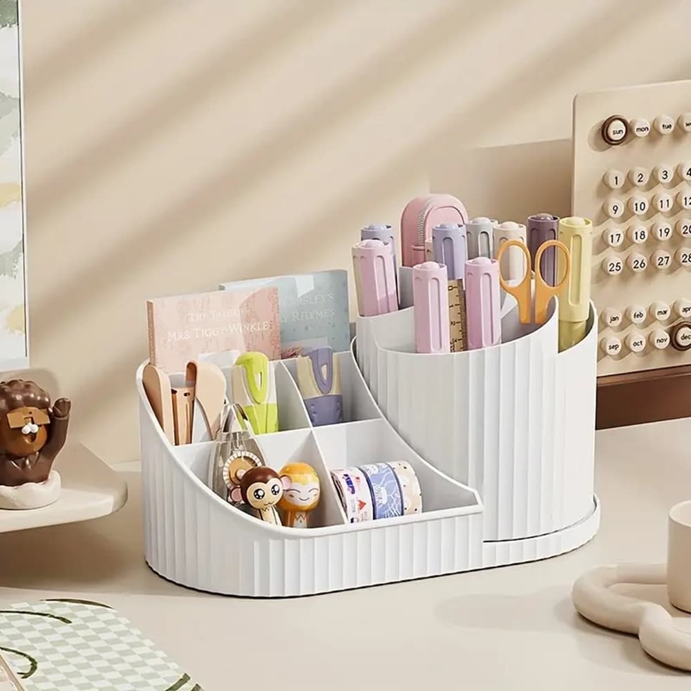ORGANIZZATORE PER TRUCCO COSMETICI ROTANTE CON PORTAPENNELLI MULTISCOMPARTO COMPATTO - 13
