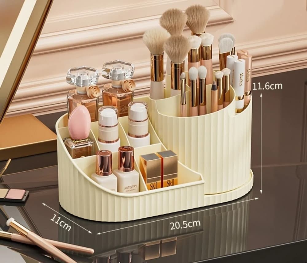 ORGANIZZATORE PER TRUCCO COSMETICI ROTANTE CON PORTAPENNELLI MULTISCOMPARTO COMPATTO - 14