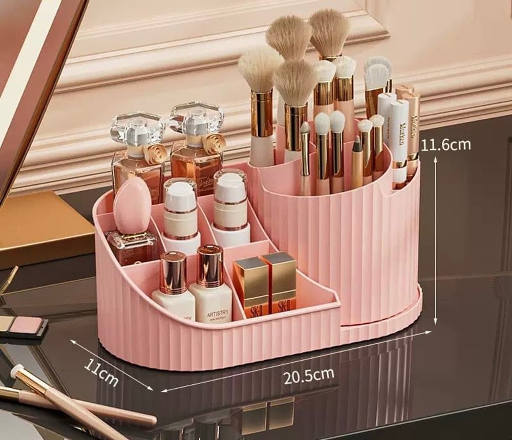 ORGANIZZATORE PER TRUCCO COSMETICI ROTANTE CON PORTAPENNELLI MULTISCOMPARTO COMPATTO - 15
