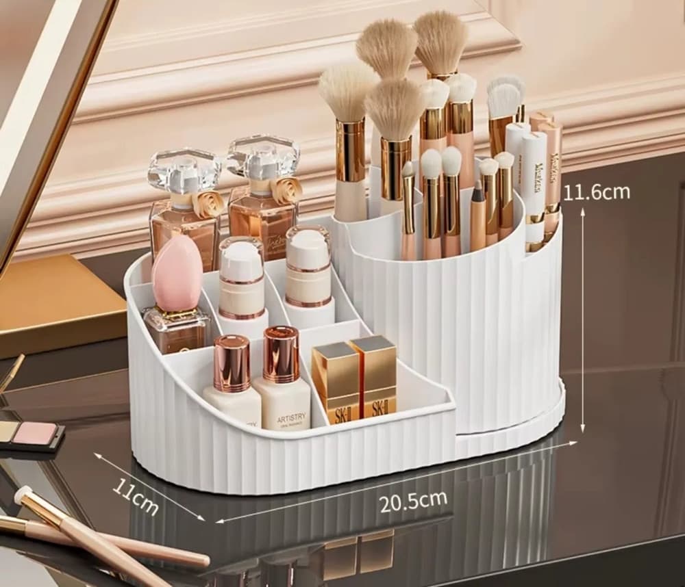 ORGANIZZATORE PER TRUCCO COSMETICI ROTANTE CON PORTAPENNELLI MULTISCOMPARTO COMPATTO - 16