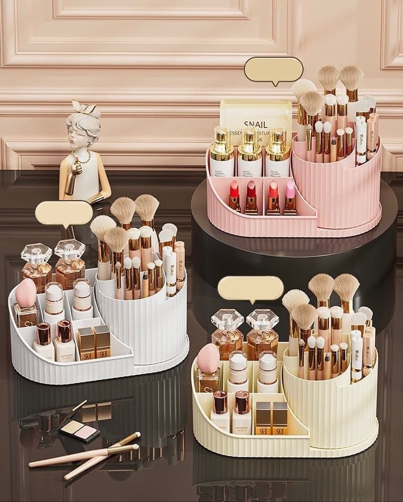 ORGANIZZATORE PER TRUCCO COSMETICI ROTANTE CON PORTAPENNELLI MULTISCOMPARTO COMPATTO - 20