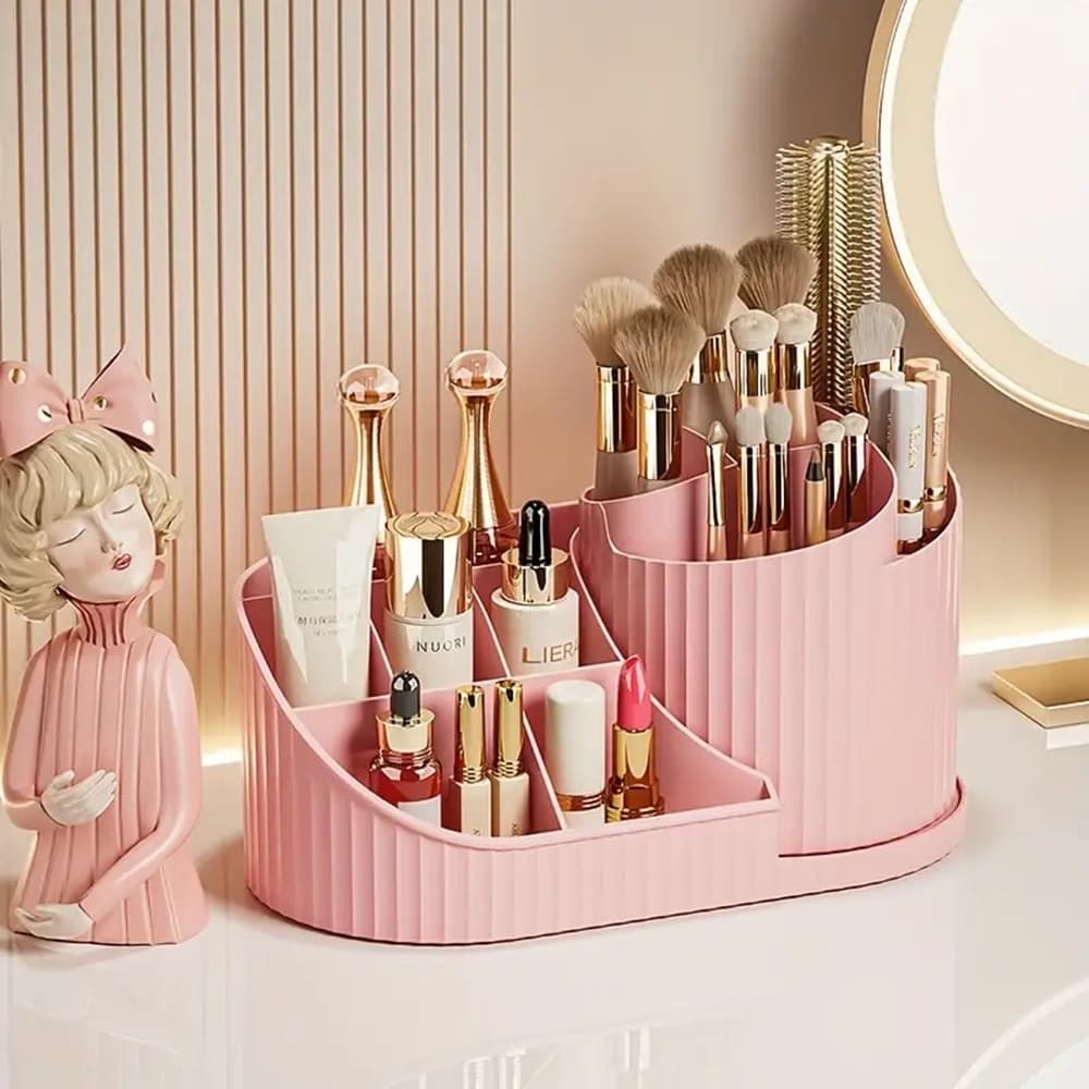 ORGANIZZATORE PER TRUCCO COSMETICI ROTANTE CON PORTAPENNELLI MULTISCOMPARTO COMPATTO - 8