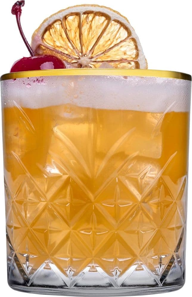 SET 4PZ BICCHIERE IN VETRO DESIGN ELEGANTE CON BORDINO DORATO 34,5CL PER WHISKY COCKTAIL - 8