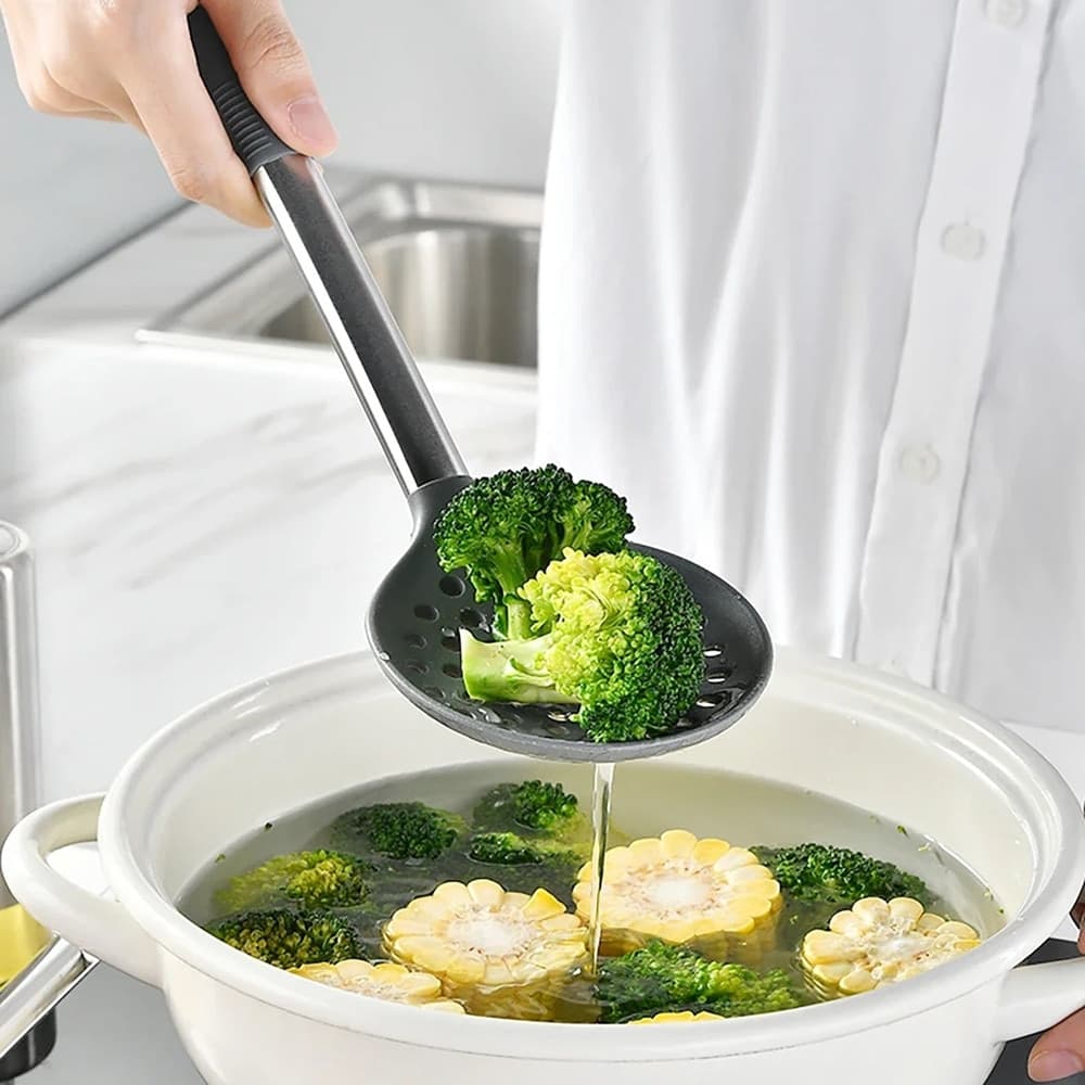 SET 12PZ UTENSILI DA CUCINA MESTOLI IN SILICONE ACCIAIO ANTIADERENTE PORTAPOSATE GIREVOLE - 15
