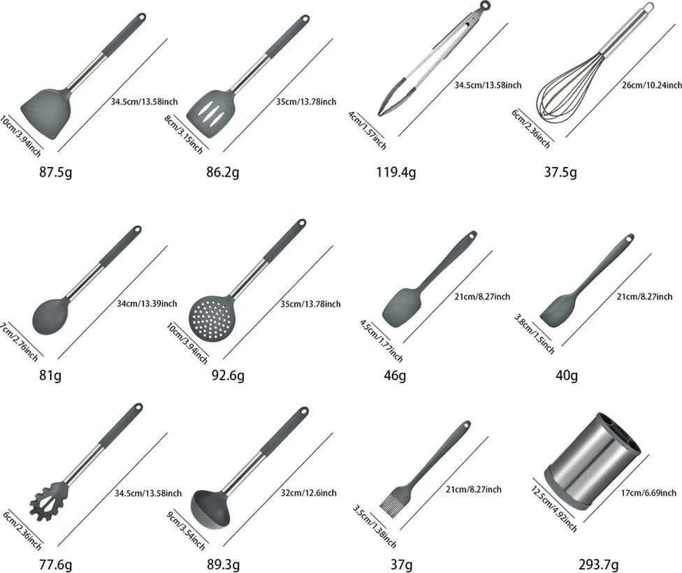 SET 12PZ UTENSILI DA CUCINA MESTOLI IN SILICONE ACCIAIO ANTIADERENTE PORTAPOSATE GIREVOLE - 16