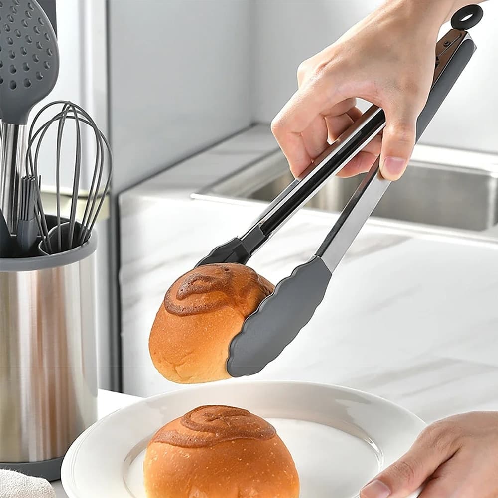 SET 12PZ UTENSILI DA CUCINA MESTOLI IN SILICONE ACCIAIO ANTIADERENTE PORTAPOSATE GIREVOLE - 17