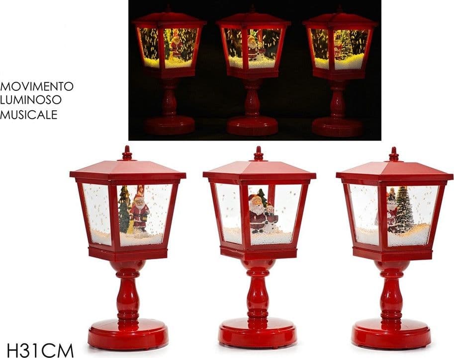 LAMPIONE LUMINOSO NATALIZIO DECORATIVO CON MOVIMENTO EFFETTO NEVE MUSICA H31CM USO INTERNO - 2