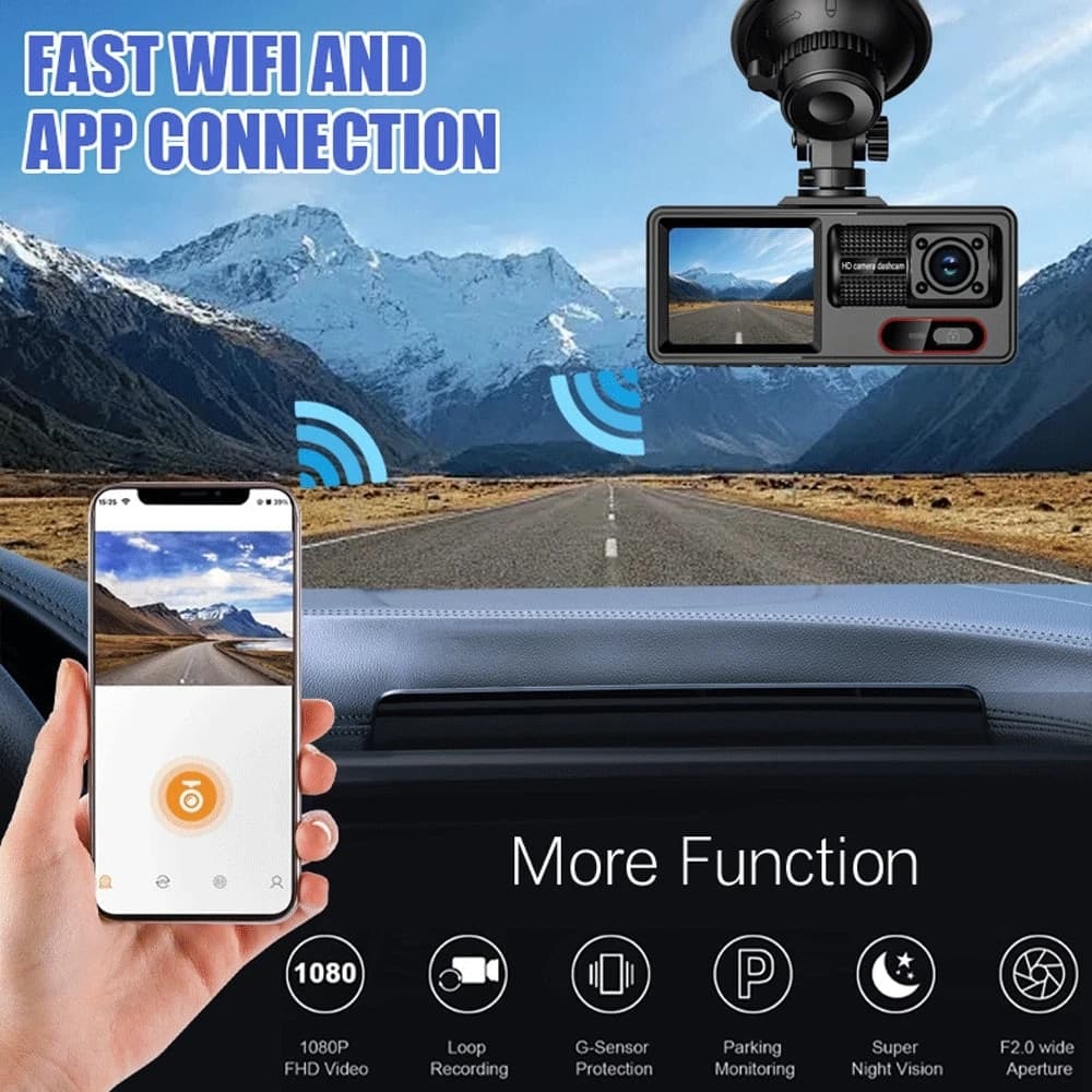 DASH CAM WIFI HD 1080P CAR DVR VIDEOREGISTRATORE G-SENSOR TELECAMERA ANTERIORE INTERNA - 17