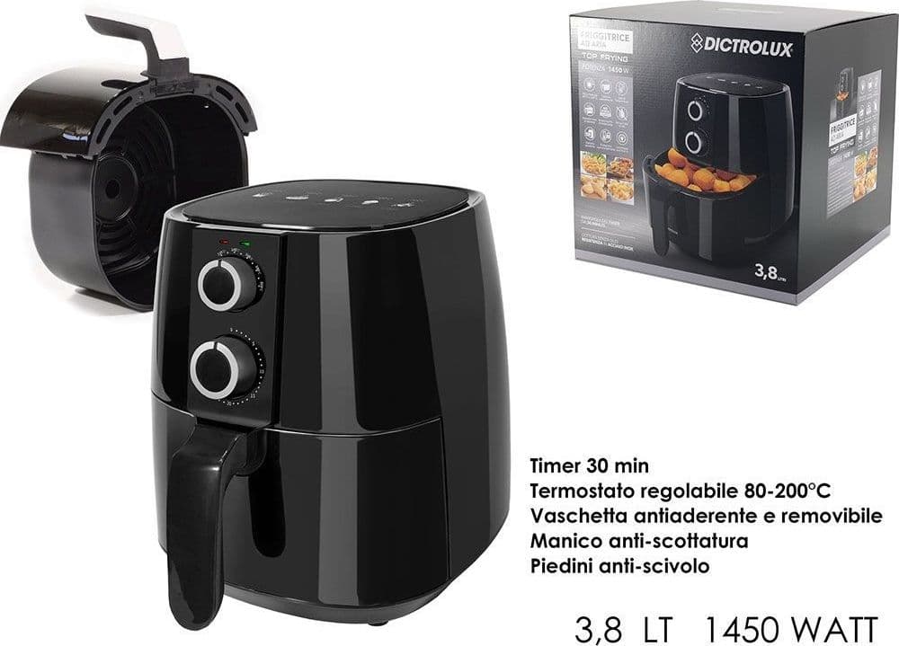FRIGGITRICE AD ARIA 3,8LT 1450W MANOPOLA TIMER TERMOSTATO REGOLABILE PIEDINI ANTI-SCIVOLO - 2