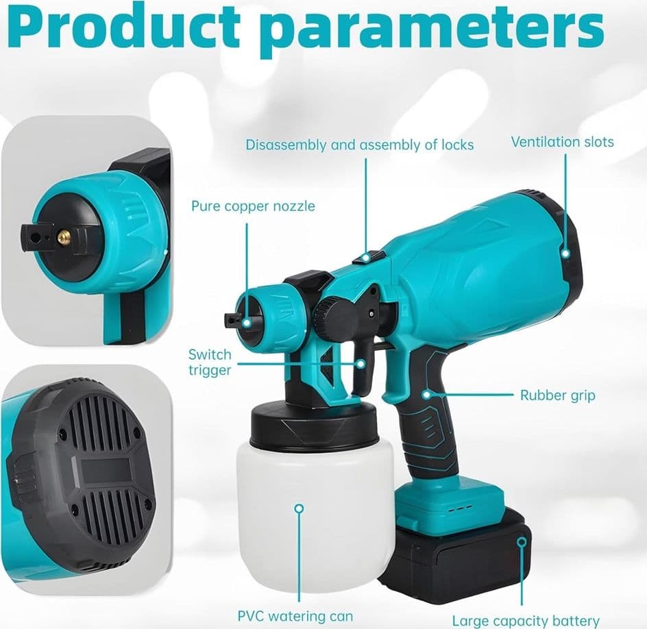 PISTOLA PER VERNICIARE A BATTERIA 2800W 3 MODALITÀ SPRUZZO UGELLO RUOTABILE A 360° MANUALE - 6