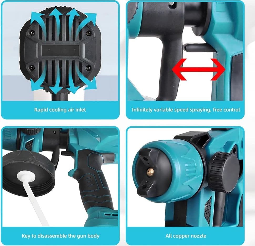 PISTOLA PER VERNICIARE A BATTERIA 2800W 3 MODALITÀ SPRUZZO UGELLO RUOTABILE A 360° MANUALE - 7