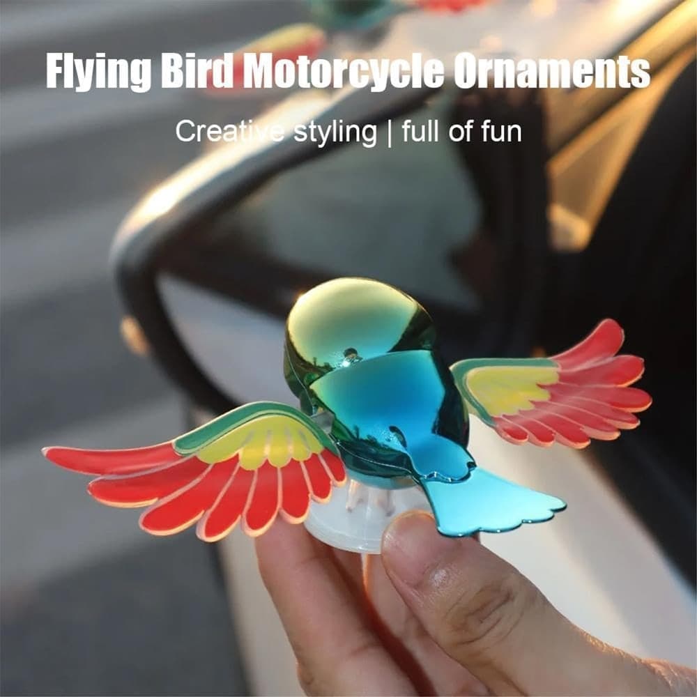 DECORAZIONE SIMULAZIONE UCCELLO VOLANTE AUTO MOTO BICI CON ALI ROTANTI ADESIVA RESISTENTE - 6