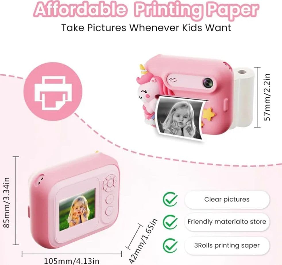 MINI MACCHINA FOTOGRAFICA PORTATILE DESIGN UNICORNO MULTIFUNZIONALE A BATTERIA PER BAMBINI - 6