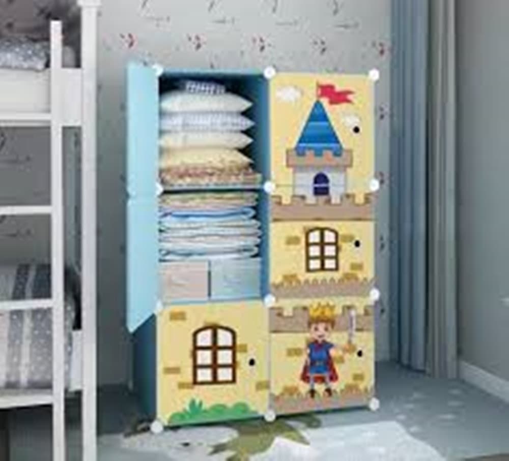 ARMADIO MODULARE PER BAMBINI MULTIUSO PORTAOGGETTI A 6 SCOMPARTI CUBI CON ANTE DECORATE - 11