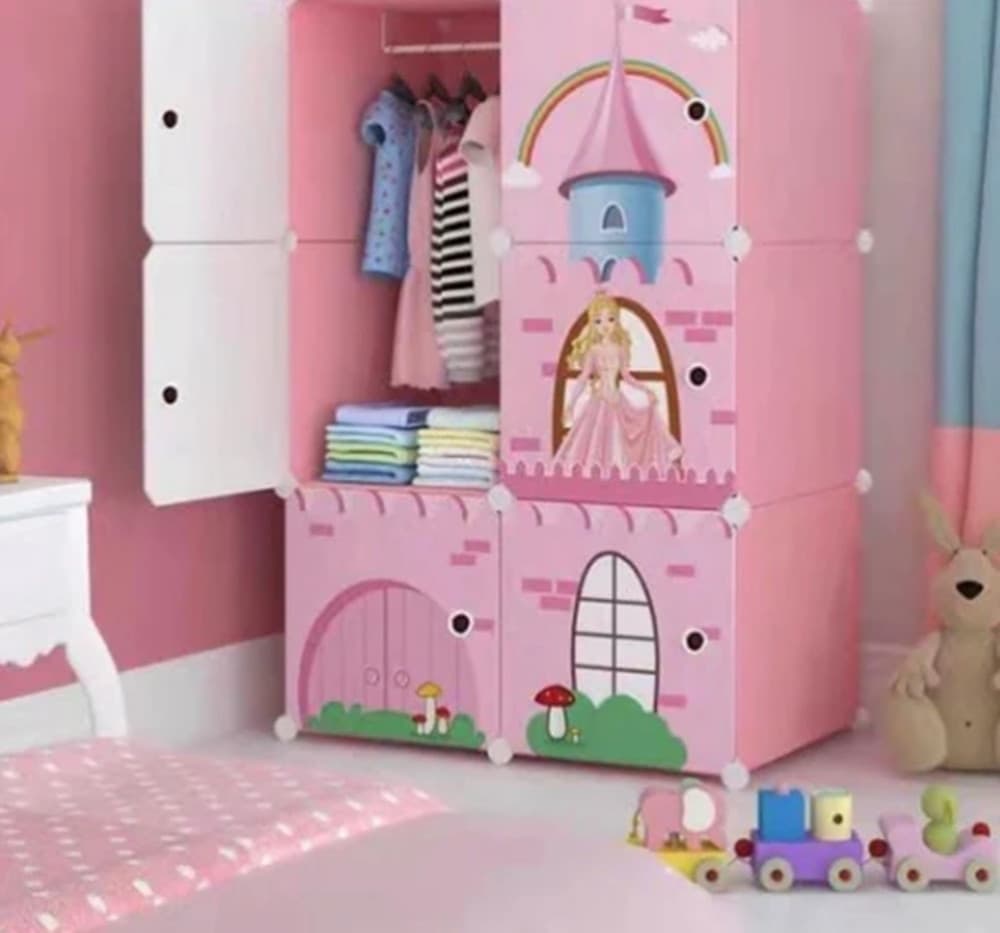 ARMADIO MODULARE PER BAMBINI MULTIUSO PORTAOGGETTI A 6 SCOMPARTI CUBI CON ANTE DECORATE - 6