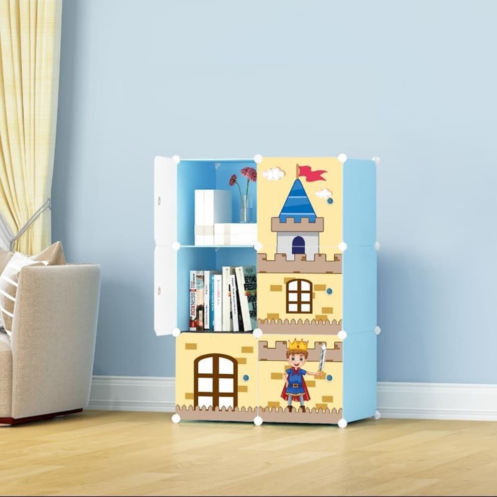 ARMADIO MODULARE PER BAMBINI MULTIUSO PORTAOGGETTI A 6 SCOMPARTI CUBI CON ANTE DECORATE - 9
