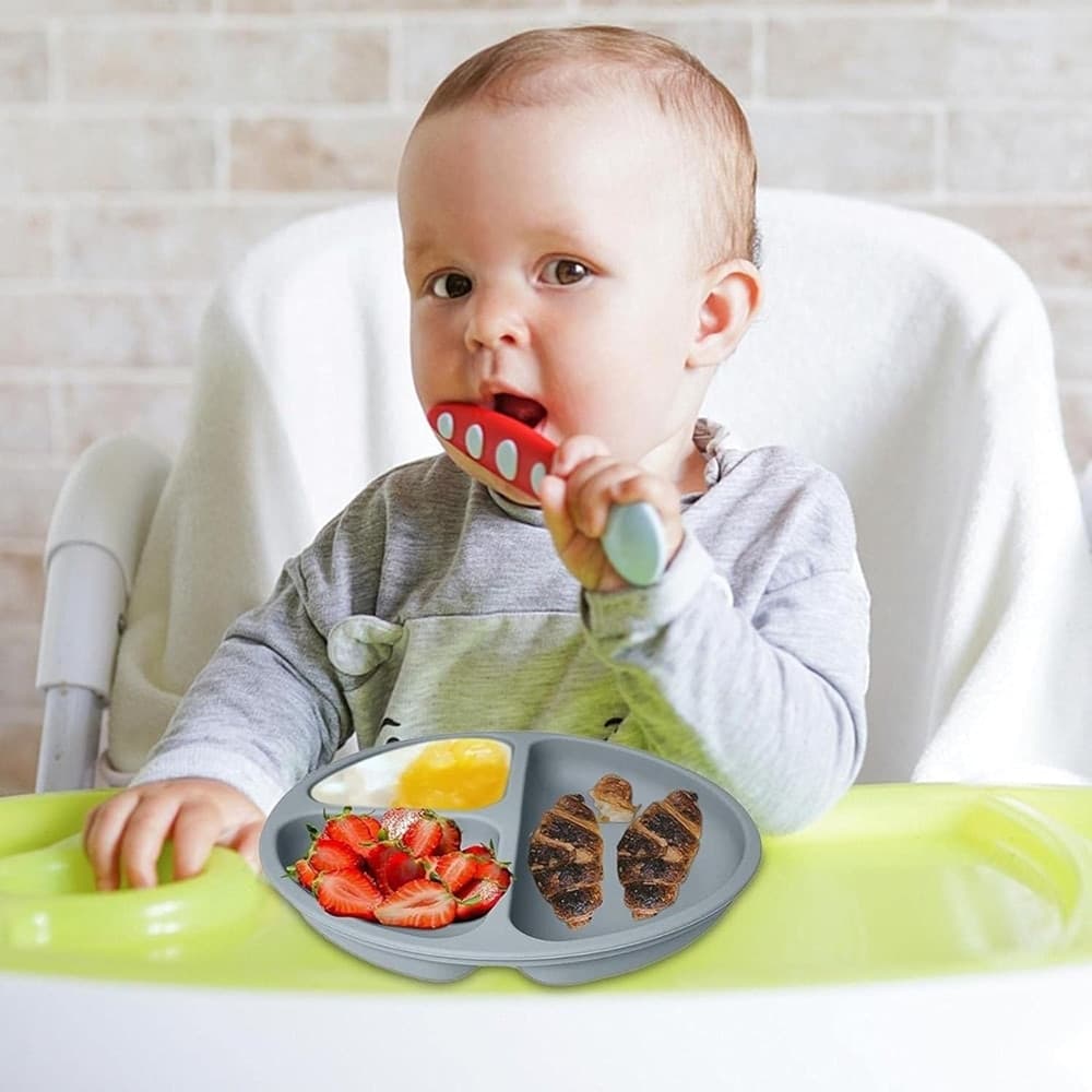 SET 10PZ PAPPA SVEZZAMENTO BAMBINI SILICONE PIATTO CIOTOLA CUCCHIAIO FORCHETTA BAVAGLINI - 8