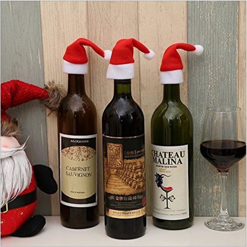 10PZ PORTAPOSATE FORMA CAPPELLO NATALE PER DECORAZIONE CUCINA TAVOLO BOTTIGLIA VINO ROSSO - 3