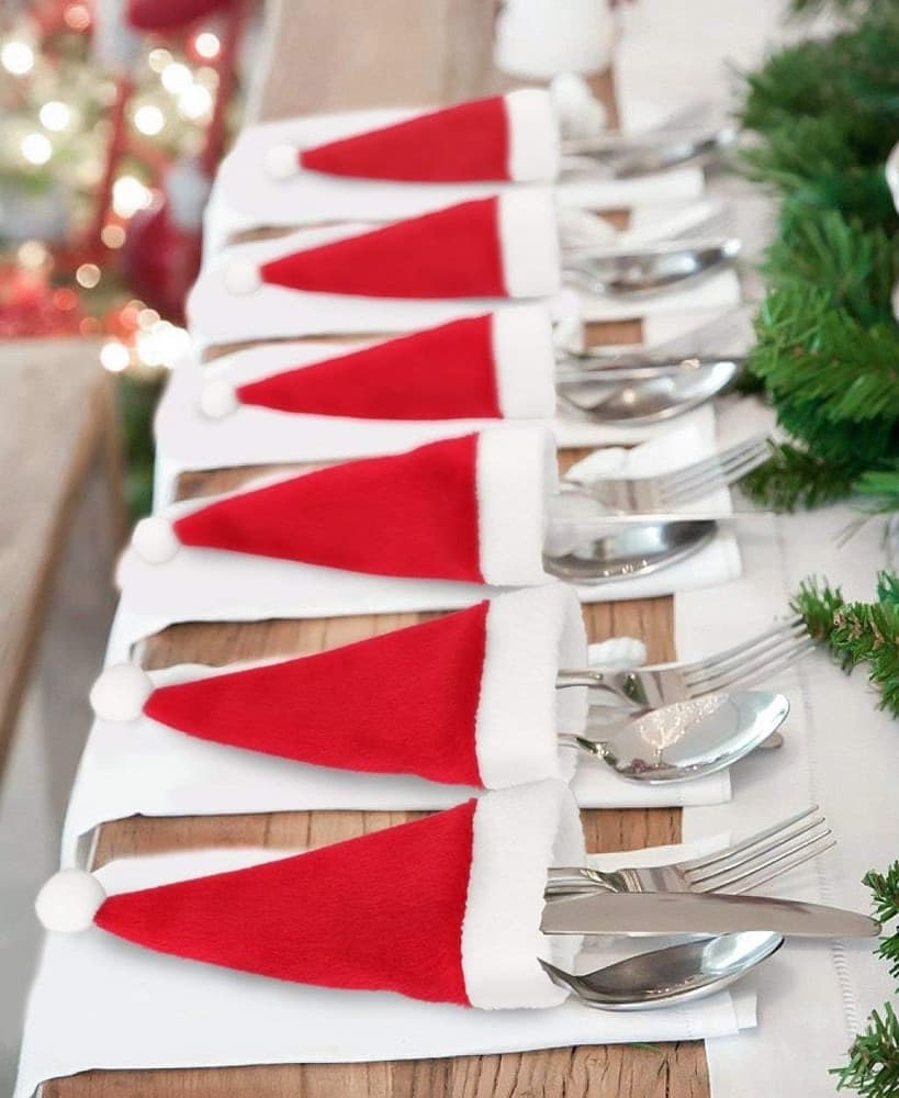 10PZ PORTAPOSATE FORMA CAPPELLO NATALE PER DECORAZIONE CUCINA TAVOLO BOTTIGLIA VINO ROSSO - 4