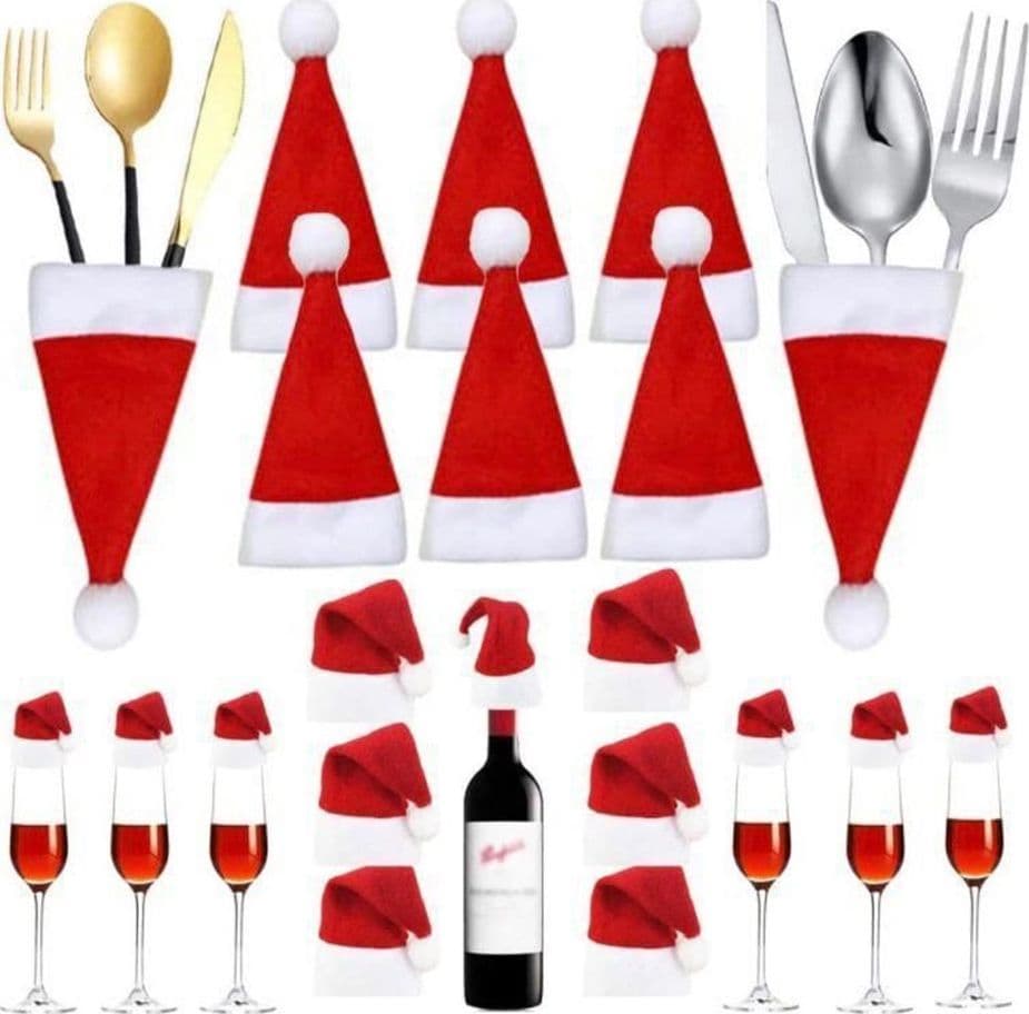 10PZ PORTAPOSATE FORMA CAPPELLO NATALE PER DECORAZIONE CUCINA TAVOLO BOTTIGLIA VINO ROSSO - 7