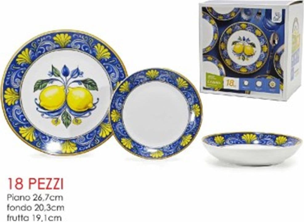 SET SERVIZIO DI PIATTI IN PORCELLANA 18 PZ DECORAZIONE A LIMONI CON MAIOLICA DA TAVOLA - 3