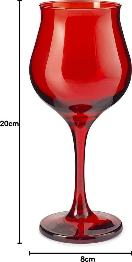 SET 6 CALICI VINO ROSSO 37 CL FORMA TULIPANO VETRO ROSSO FESTIVO PER BRINDISI NATALE - 3
