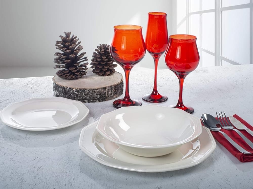 SET 6 CALICI VINO ROSSO 37 CL FORMA TULIPANO VETRO ROSSO FESTIVO PER BRINDISI NATALE - 4