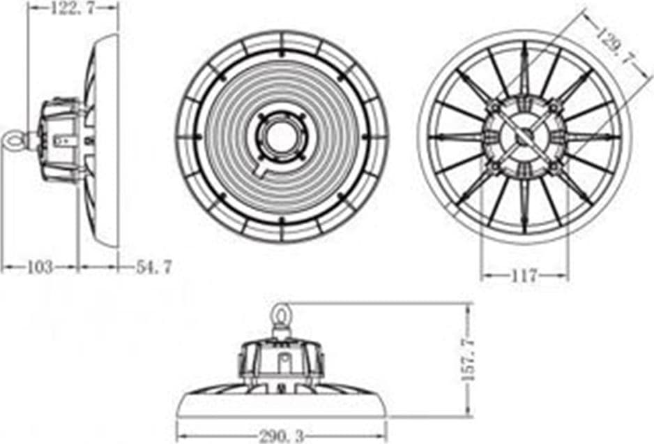 FARETTO A LED UFO LAMPADA INDUSTRIALE 150W LUCE FREDDA 6500K IP65 FASCIO 90° HB-150W-F - 3