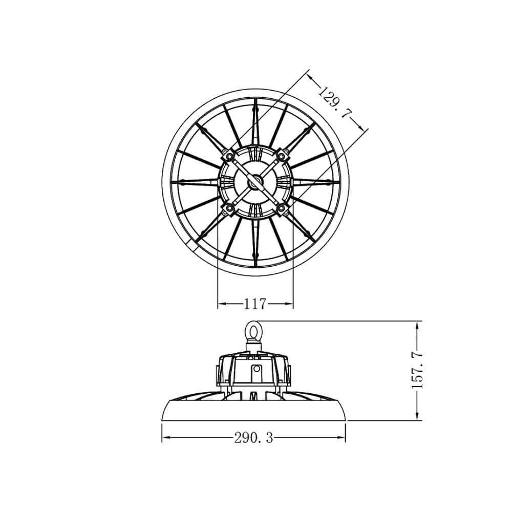 FARETTO A LED UFO LAMPADA INDUSTRIALE 150W LUCE FREDDA 6500K IP65 FASCIO 90° HB-150W-F - 4