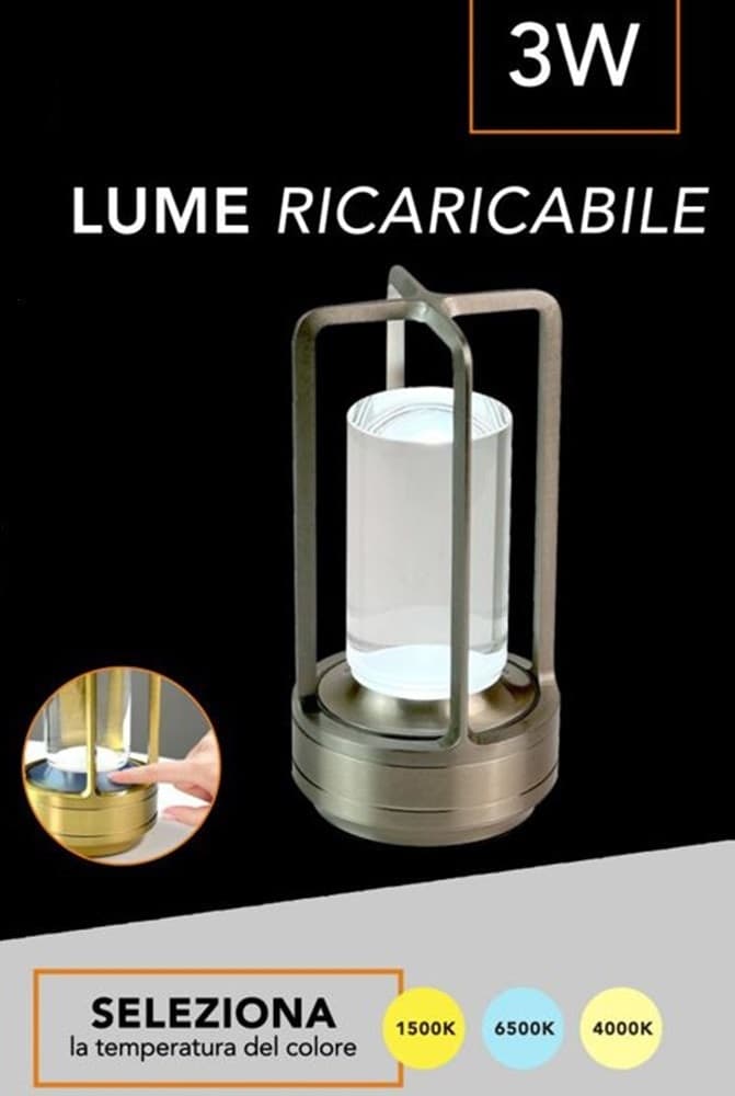 LAMPADA A LED DA TAVOLO 3 WATT LANTERNA LUME RICARICABILE TOUCH DIMMERABILE CCT D37-3C - 13