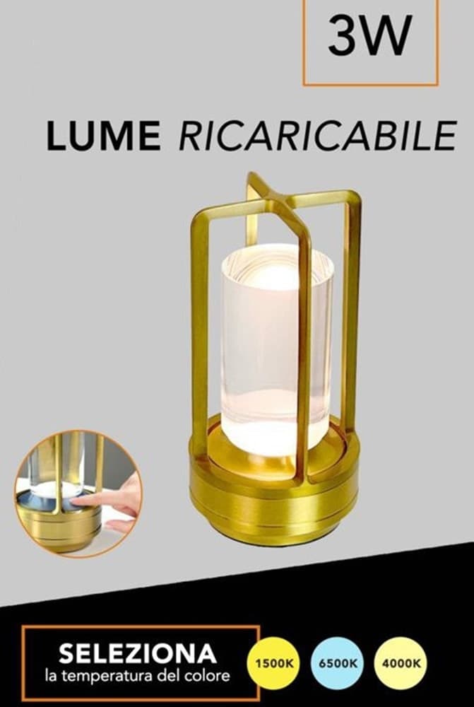 LAMPADA A LED DA TAVOLO 3 WATT LANTERNA LUME RICARICABILE TOUCH DIMMERABILE CCT D37-3C - 4