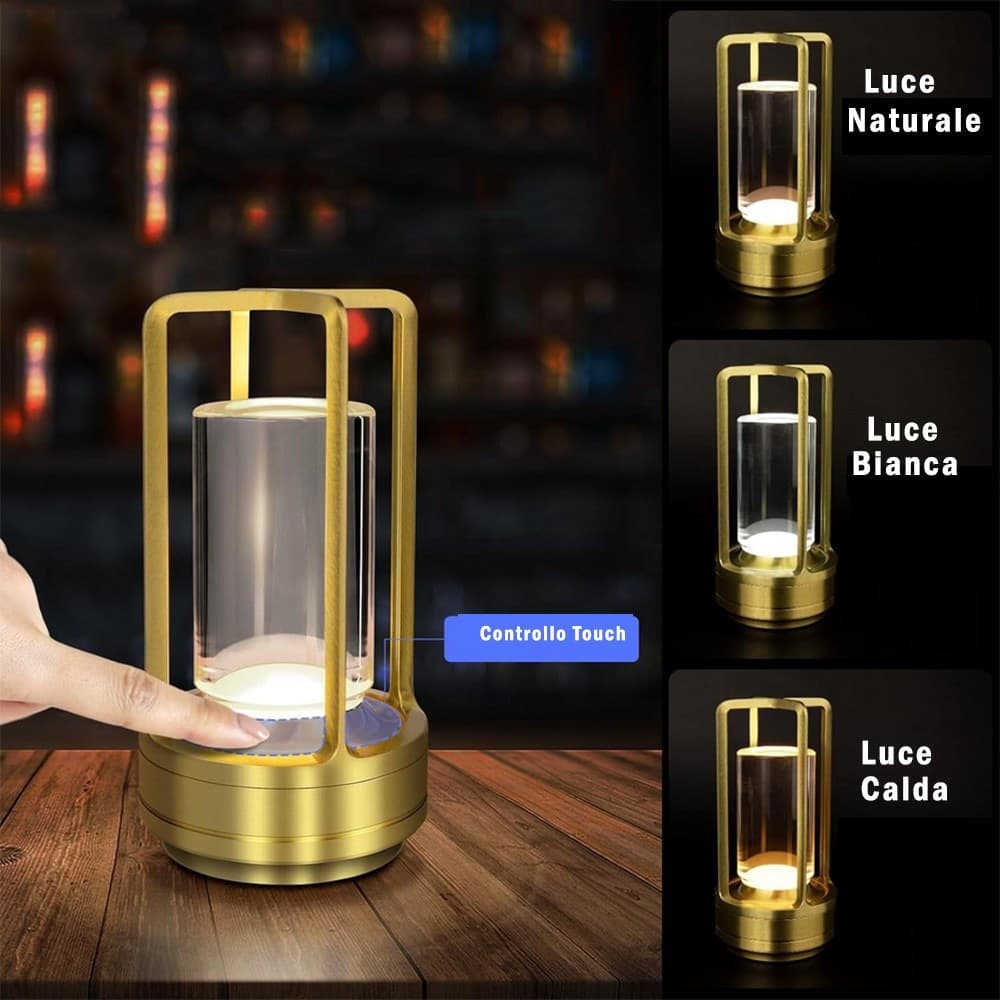 LAMPADA A LED DA TAVOLO 3 WATT LANTERNA LUME RICARICABILE TOUCH DIMMERABILE CCT D37-3C - 10