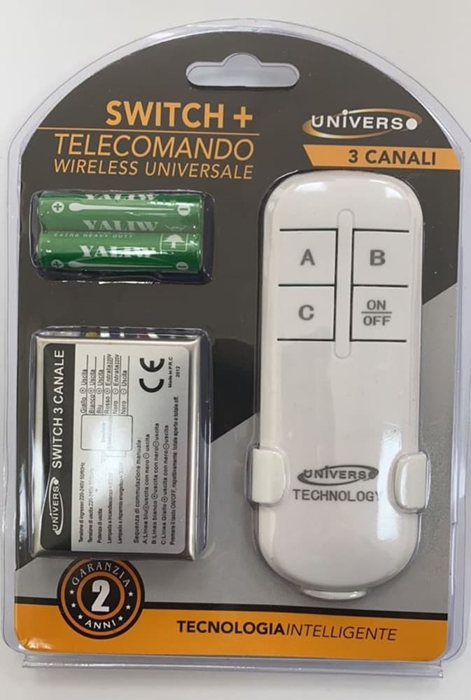 SWITCH + TELECOMANDO WIRELESS UNIVERSALE 3 CANALI TECNOLOGIA INTELLIGENTE TE-C - 2