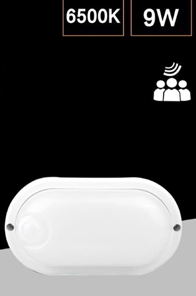 PLAFONIERA LED PER ESTERNO CON SENSORE DI MOVIMENTO 9W LUCE 6500K TONDA OVALE IP56 SEN-9F - 14