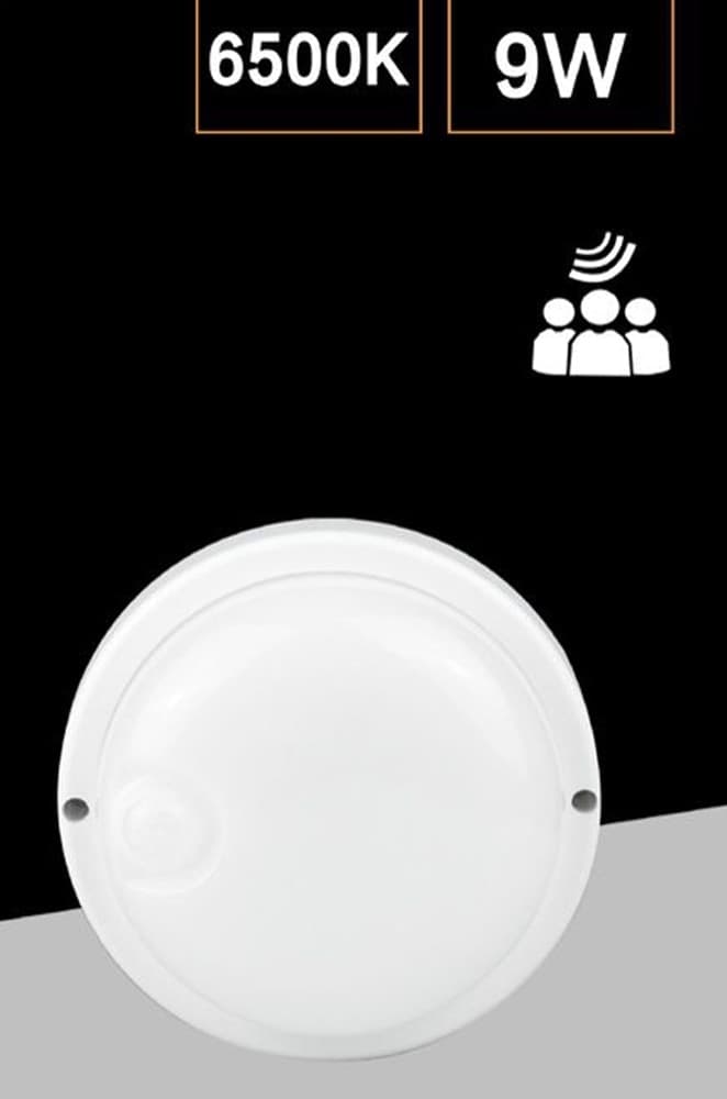 PLAFONIERA LED PER ESTERNO CON SENSORE DI MOVIMENTO 9W LUCE 6500K TONDA OVALE IP56 SEN-9F - 4