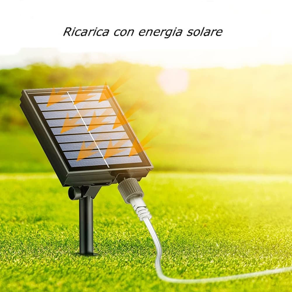 STRISCIA LUMINOSA LED 30 MT CON PANNELLO SOLARE PICCHETTO CATENA LUCE DECORAZIONI KYP-30 - 17