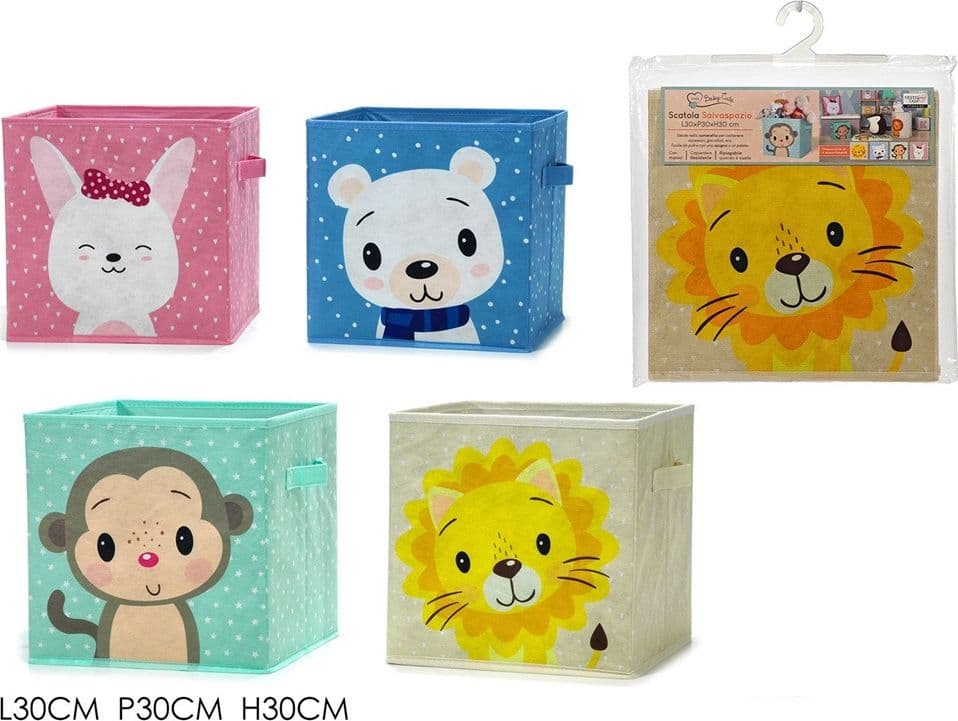 SCATOLA SALVASPAZIO CESTA PORTAGIOCHI CESTINI ORGANIZER CAMERETTA BAMBINI ANIMALI 30X30CM - 7