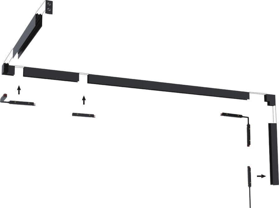BINARIO LINEARE DA INCASSO ALLUMINIO NERO PER TRACK LIGHTS MAGNETICHE DC48V 2MT GF-201-2M - 4