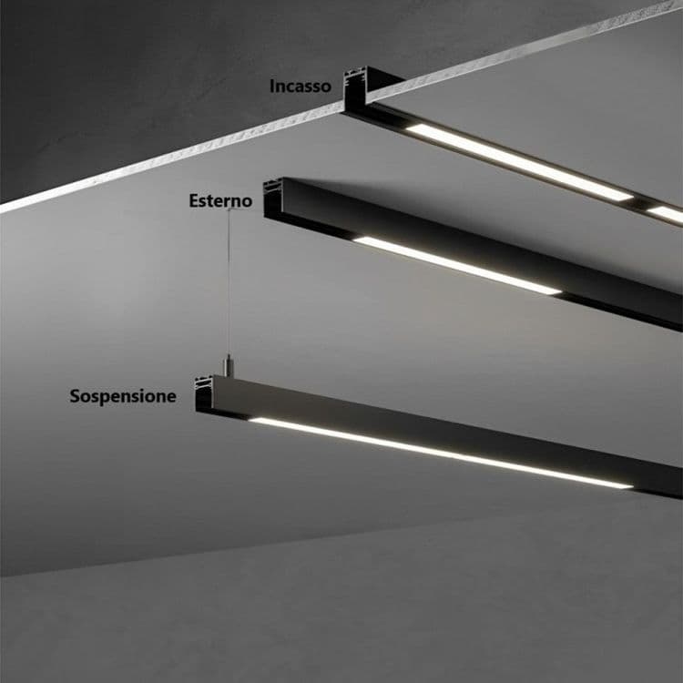 BINARIO LINEARE DA INCASSO ALLUMINIO NERO PER TRACK LIGHTS MAGNETICHE DC48V 2MT GF-201-2M - 5