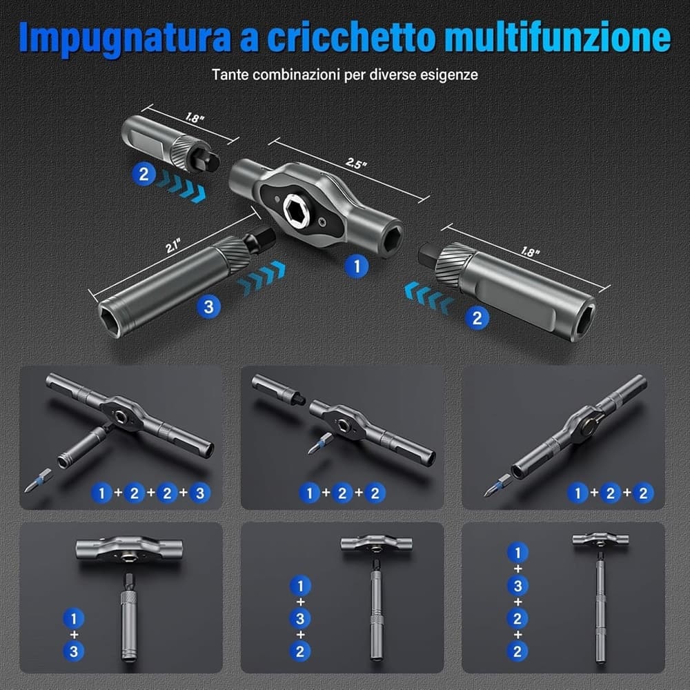 KIT CACCIAVITI A CRICCHETTO 24IN1 DI PRECISIONE CON 24 PUNTE MANICO RIMOVIBILE RIPARAZIONI - 9