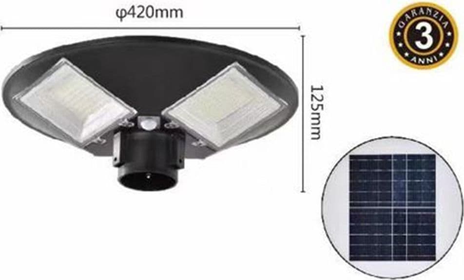 LAMPIONE LED CIRCOLARE CON PANNELLO SOLARE SENSORE MOVIMENTO IP65 100W LT112-120-7000K - 6