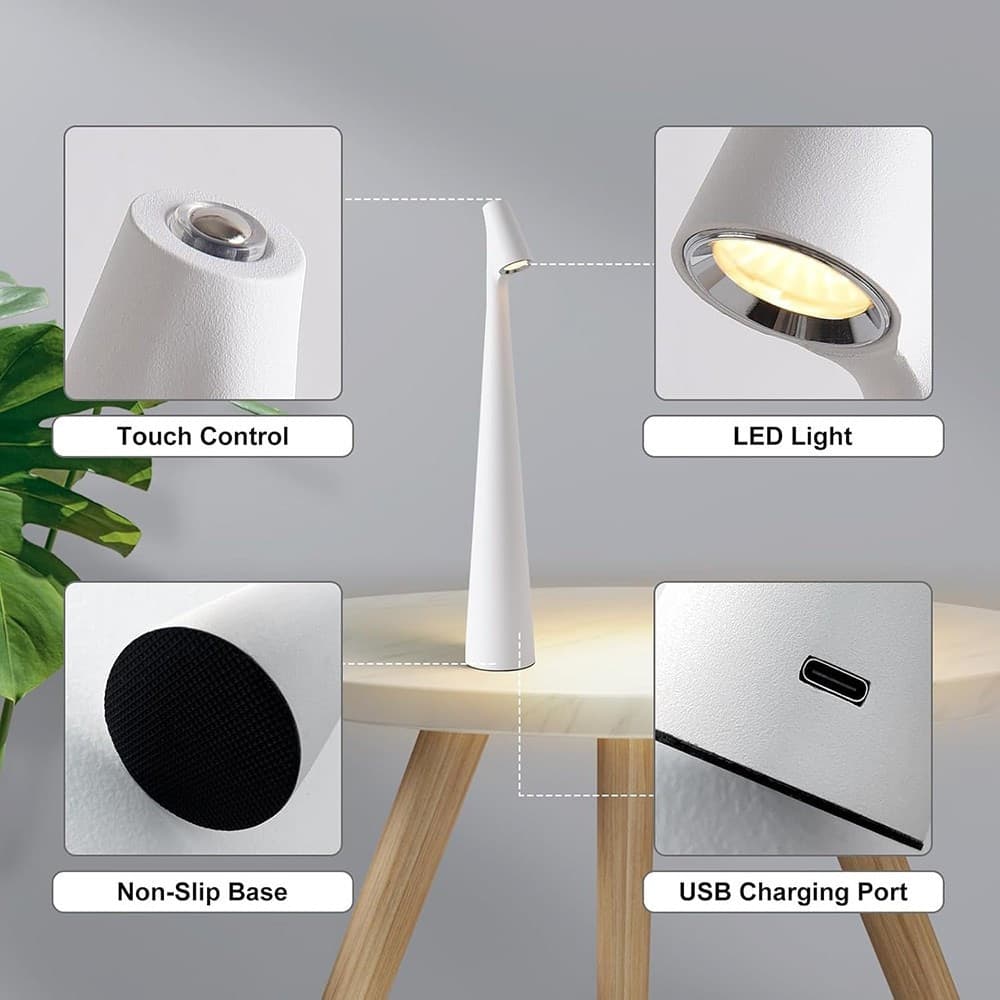 LAMPADA LED DA TAVOLO 10W DA BISTROT TUOCH DIMMERABILE RICARICABILE LUCE CALDA 3000K D36 - 8