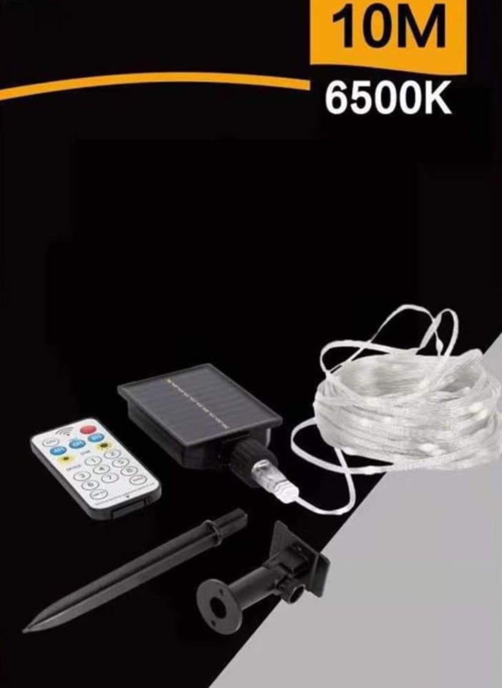 STRISCIA LUMINOSA LED 10MT CON PANNELLO SOLARE PICCHETTO CATENA LUCE DECORAZIONI KYP-10 - 5