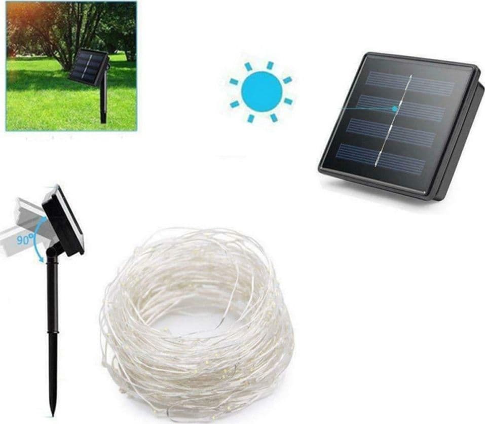 STRISCIA LUMINOSA LED 10MT CON PANNELLO SOLARE PICCHETTO CATENA LUCE DECORAZIONI KYP-10 - 8