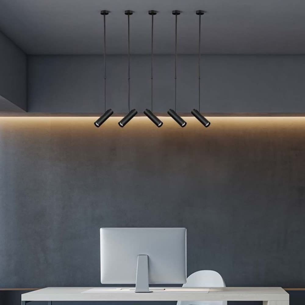 LAMPADARIO PORTAFARETTO PENDENTE A SOSPENSIONE LAMPADA A CILINDRO GU10 ASTA REGOLABILE 209 - 16