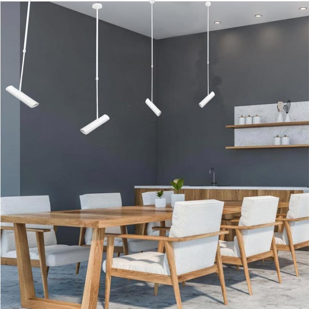 LAMPADARIO PORTAFARETTO PENDENTE A SOSPENSIONE LAMPADA A CILINDRO GU10 ASTA REGOLABILE 209 - 7